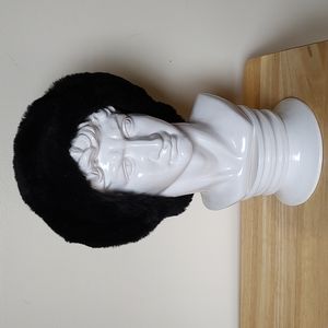 Vintage Faux Fur Black Hat for Winter. Rounded Shape.